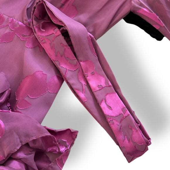 Alexis Barbara Emma Wrap Flounce Dress Lilac Devore Faux Wrap Long Sleeve Sz S - Picture 9 of 9